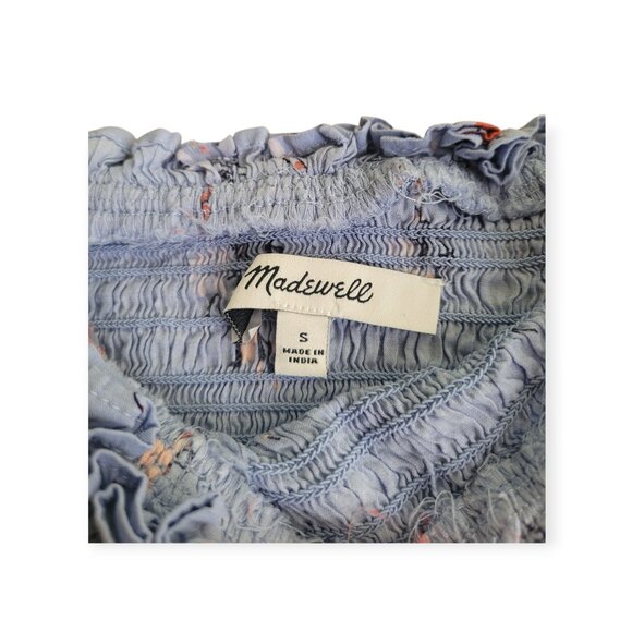 Madewell Romantic Aloha Floral Blue Smocked Flutter-Sleeve Top  size S - Picture 8 of 14